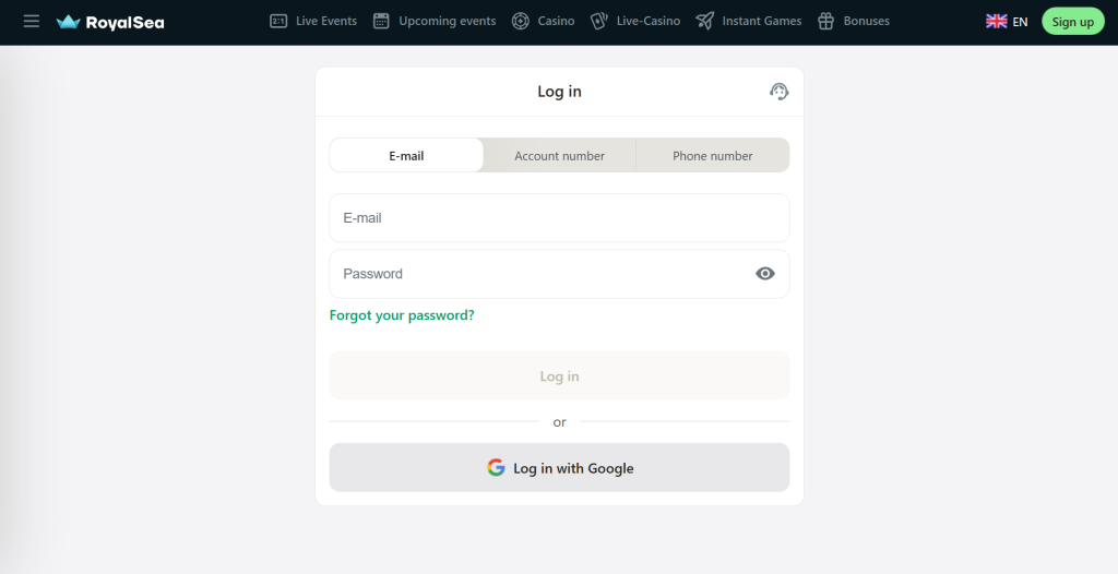 Royalsea login form